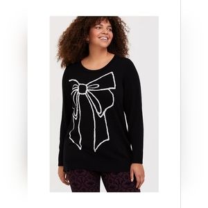 Torrid black knitted relaxed fit bow pullover sweater
